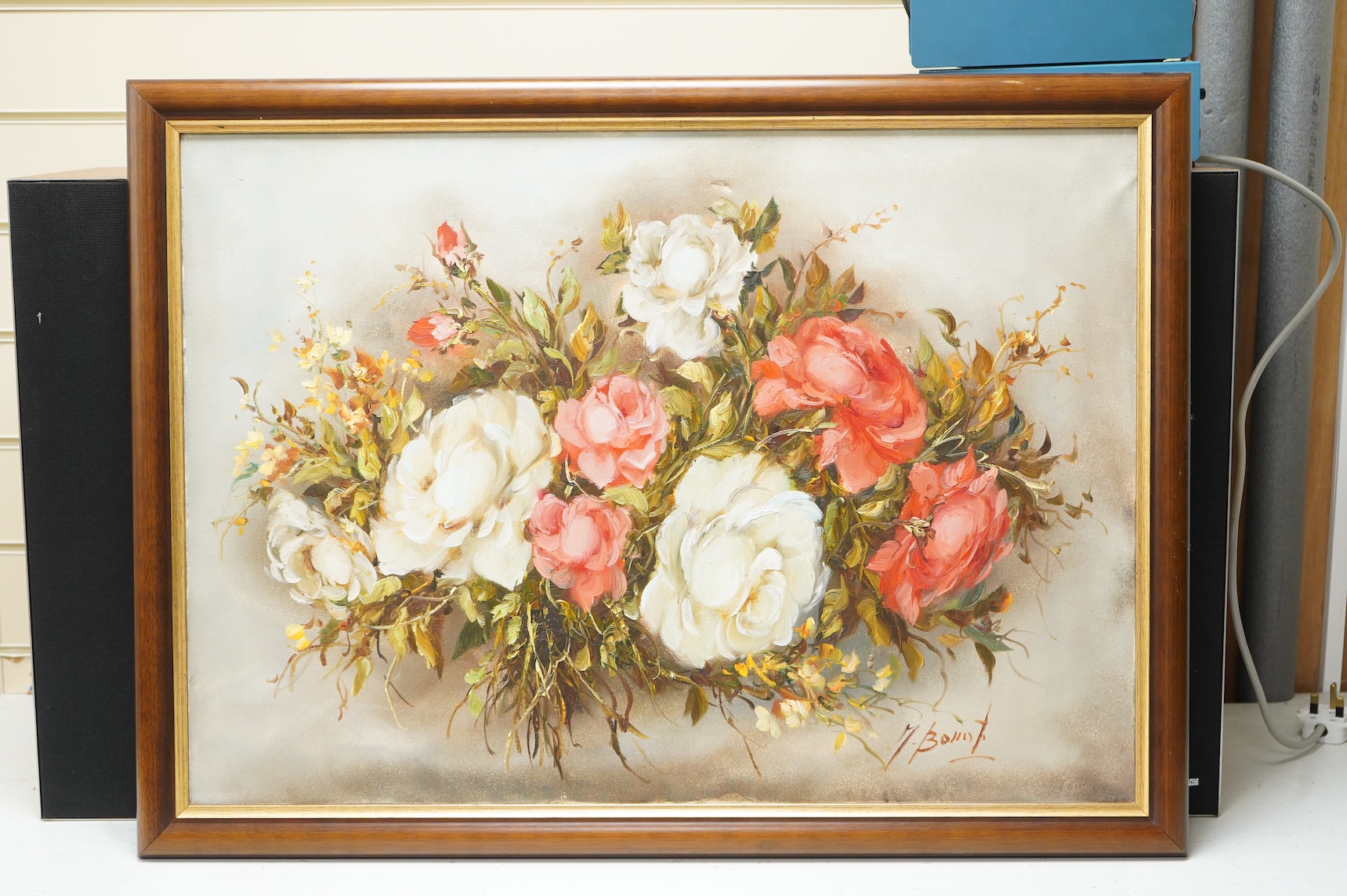 Manuela Bonati (Spanish, b.1949), ‘Garden Blooms’, signed, with booklet, oil on canvas, 49 x 69cm